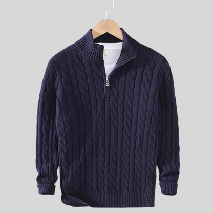 Pull homme col zippé torsadé