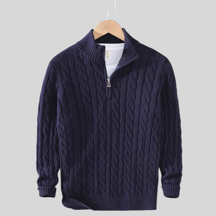 Pull homme col zippé torsadé