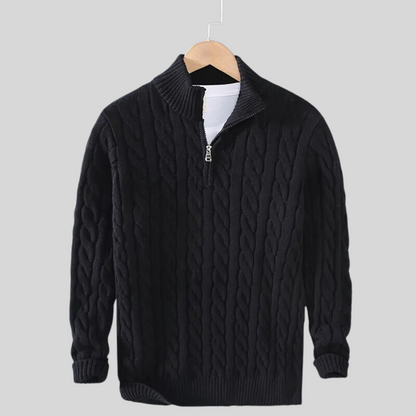 Pull homme col zippé torsadé