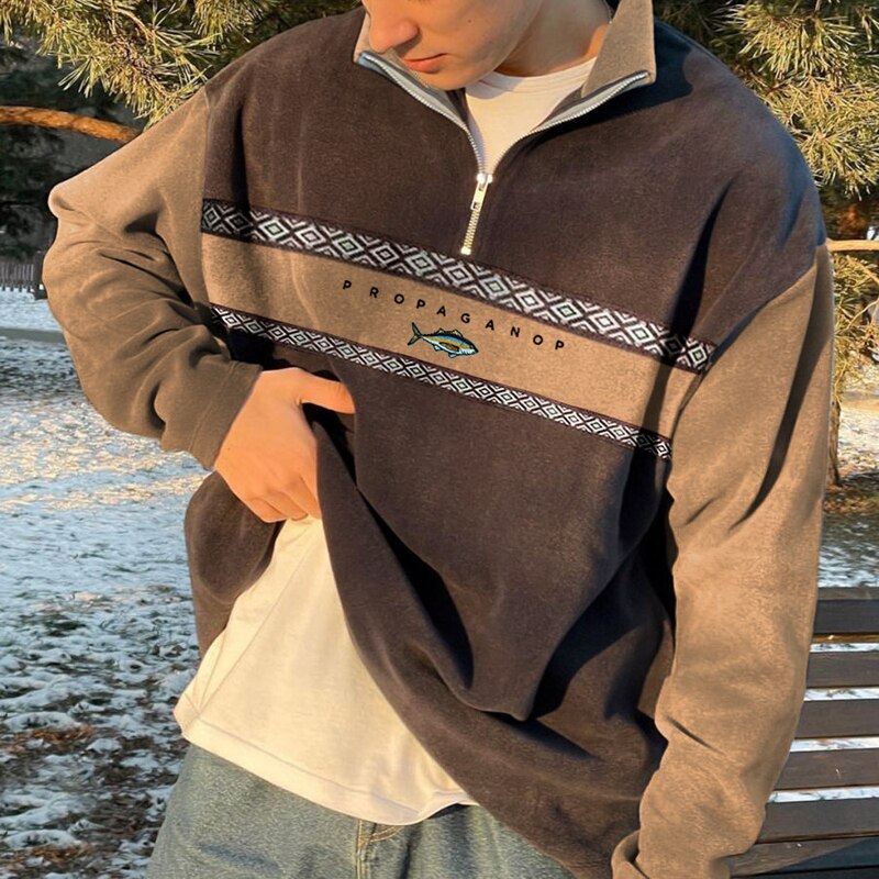 Pull Homme Décontracté Sweat-shirt Oversize Quart de Zip