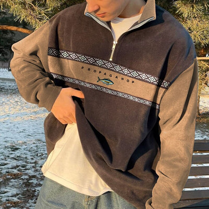 Pull Homme Décontracté Sweat-shirt Oversize Quart de Zip