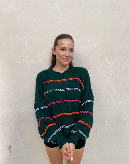 Gros pull oversize surpiqûres néon