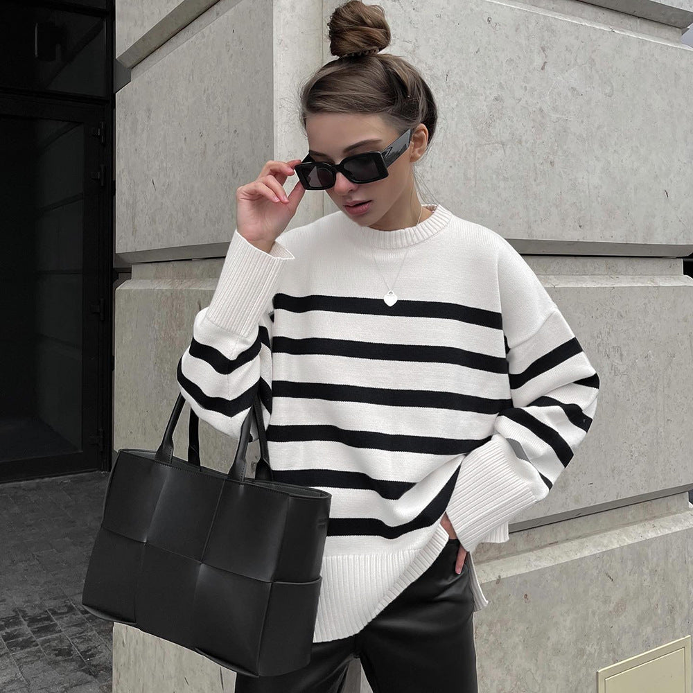 Pull femme oversize rayé automne hiver