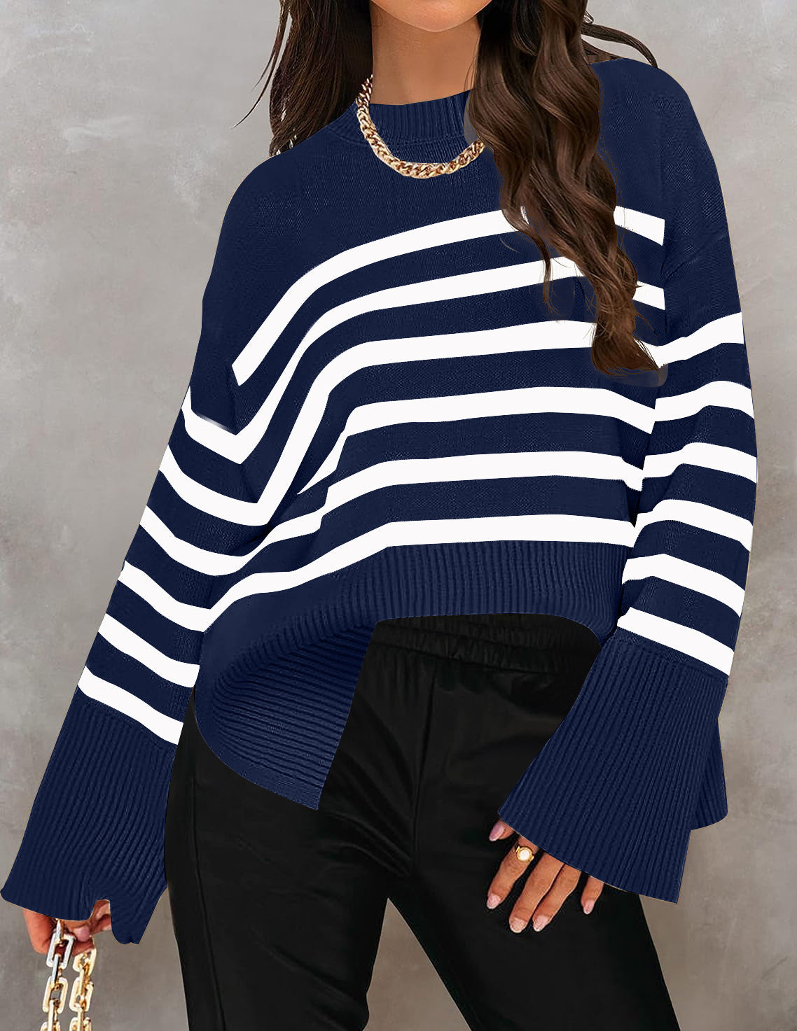 Pull femme oversize rayé automne hiver