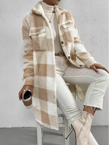Cardigan long à carreaux pour femme