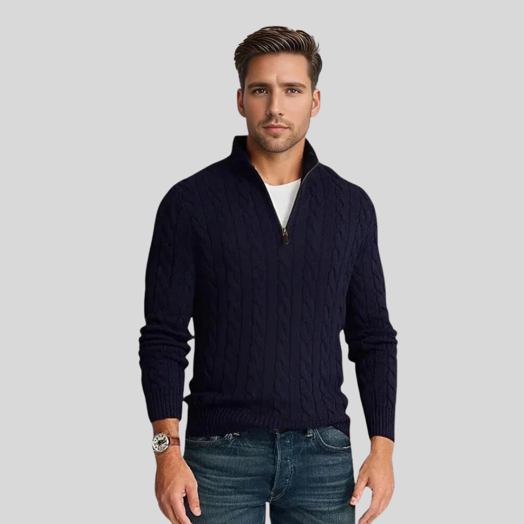 Pull torsadé zippé pour homme