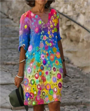 Robe manches longues pour femmes, motif moderne