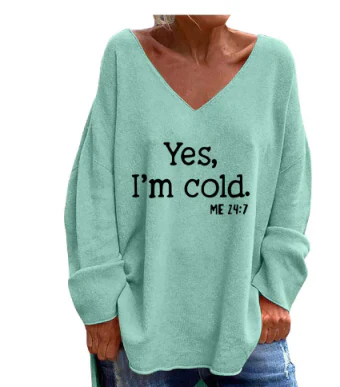 Pull oversize femme col V motif