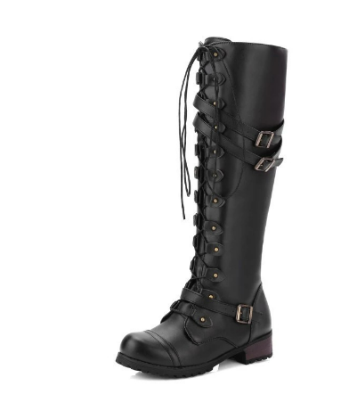 Bottes Imperméables Femme | Chaussures en Cuir Hautes au Genou avec Bout Rond et Sangle