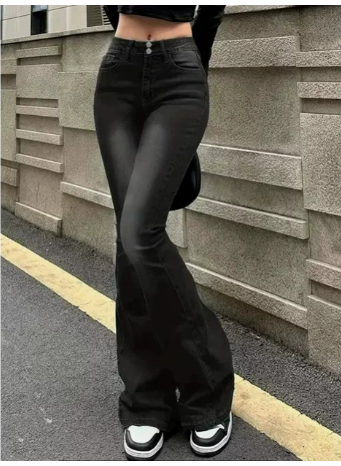 Jean taille haute pour femme, coupe évasée