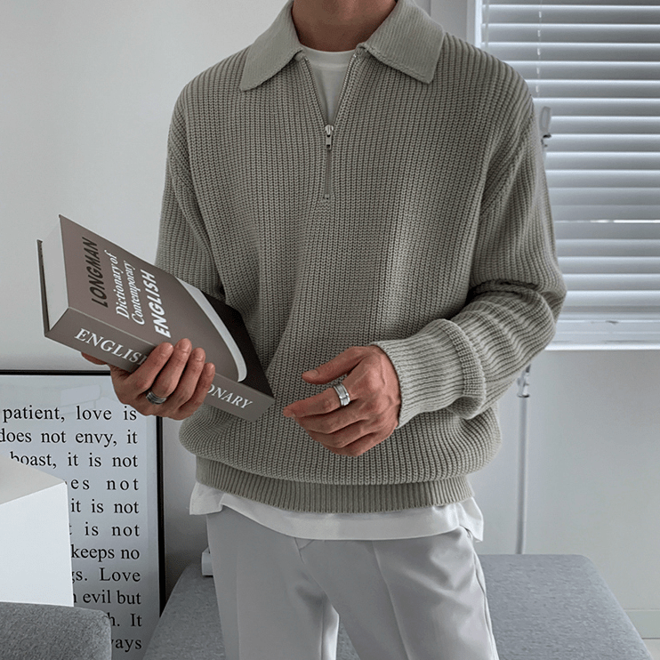 Pull homme zippé col montant style moderne