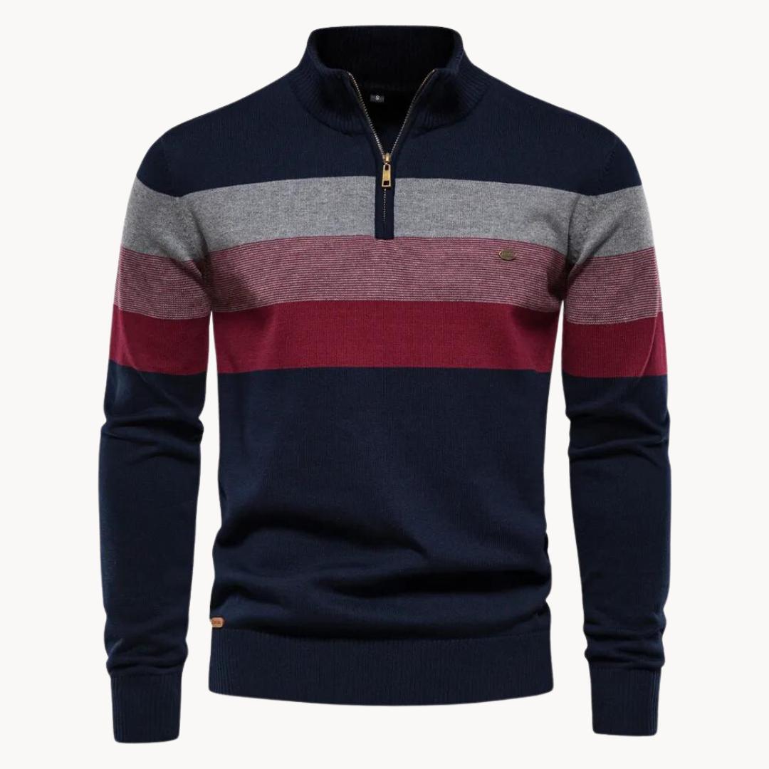 Herren Strickpullover Viertelzip Modern Gestreift - IdealeKleiden