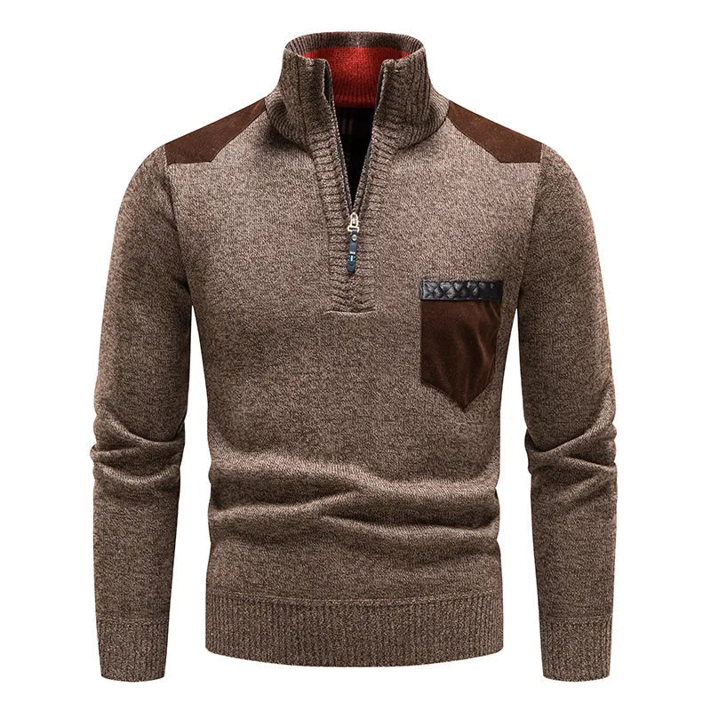 Pull tricoté chaud pour hommes à manches longues et demi-fermeture éclair
