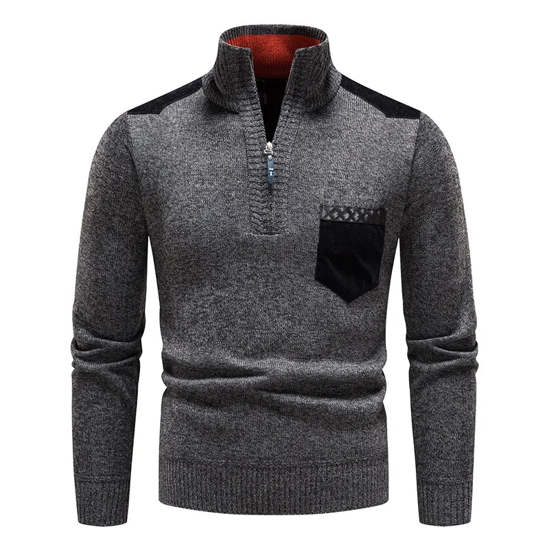 Pull tricoté chaud pour hommes à manches longues et demi-fermeture éclair