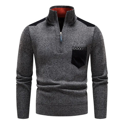 Pull tricoté chaud pour hommes à manches longues et demi-fermeture éclair