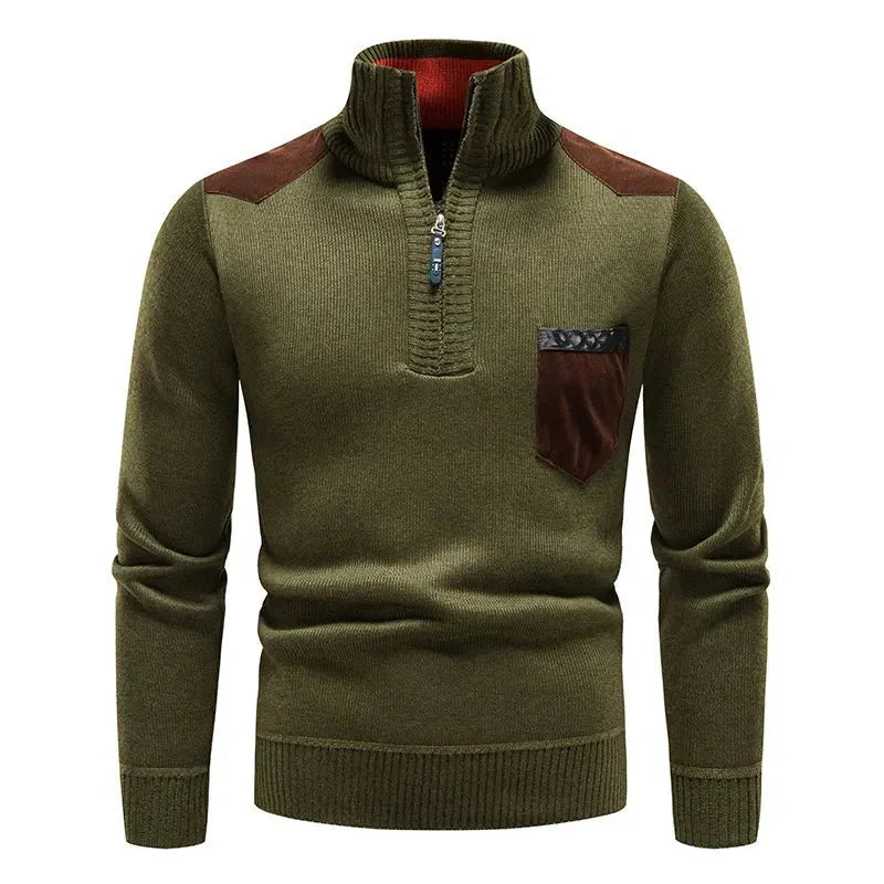 Pull tricoté chaud pour hommes à manches longues et demi-fermeture éclair