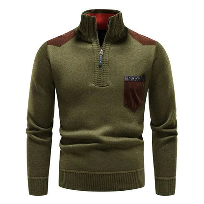 Pull tricoté chaud pour hommes à manches longues et demi-fermeture éclair