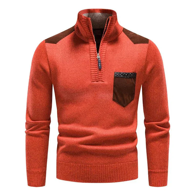 Pull tricoté chaud pour hommes à manches longues et demi-fermeture éclair
