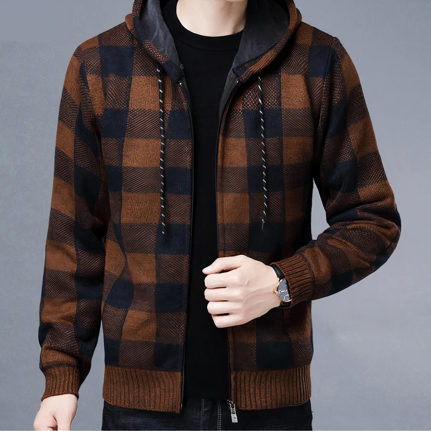 Manteau d'hiver à carreaux avec capuche
