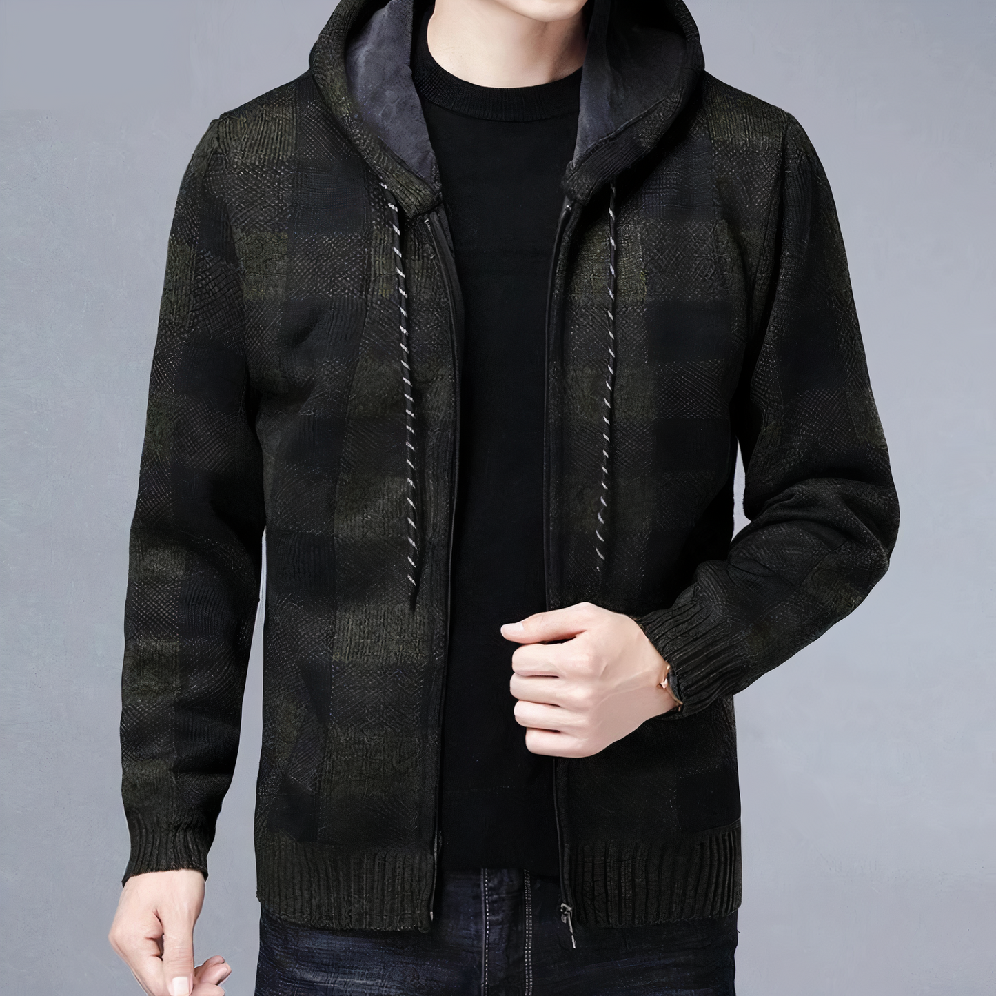 Manteau d'hiver à carreaux avec capuche