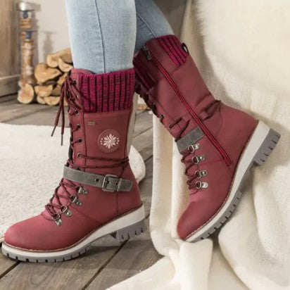 Bottes tricotées femme hauteur cheville lacets fermeture éclair