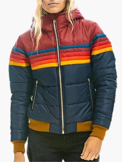 Doudoune matelassée rétro à capuche - Veste d'hiver vintage pour femme