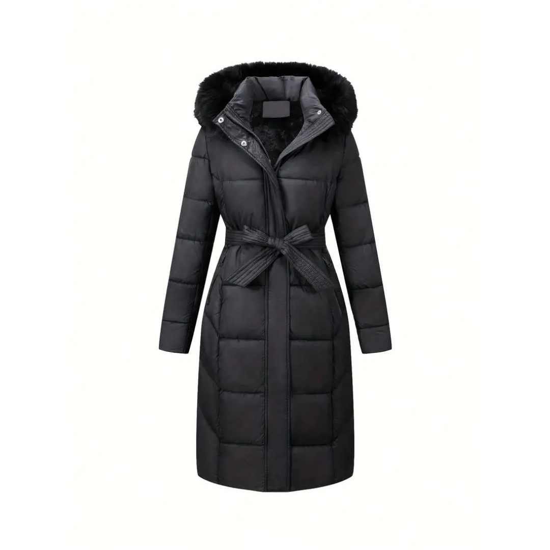 Stilvolle Damenwinterjacke Schwarz Kunstfell - IdealeKleiden