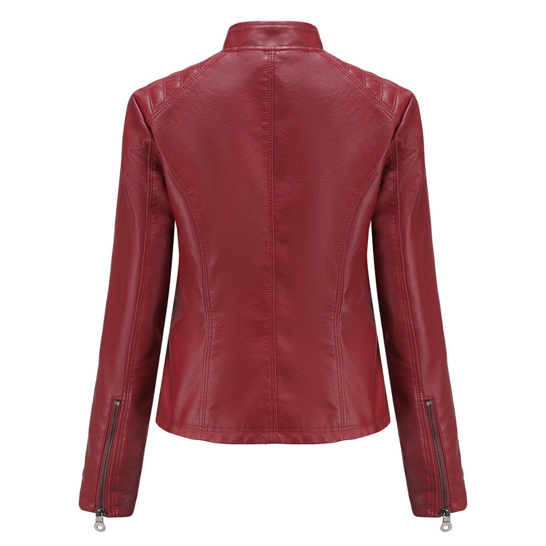 Lederjacke Bikerstyle Stehkragen Rippenoptik - IdealeKleiden