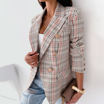 Blazer élégant motif carreaux forme cintrée