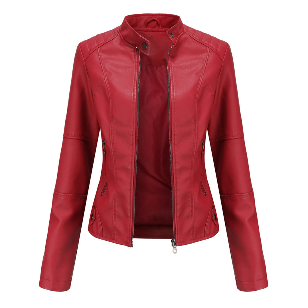 Blouson en cuir style motard col montant