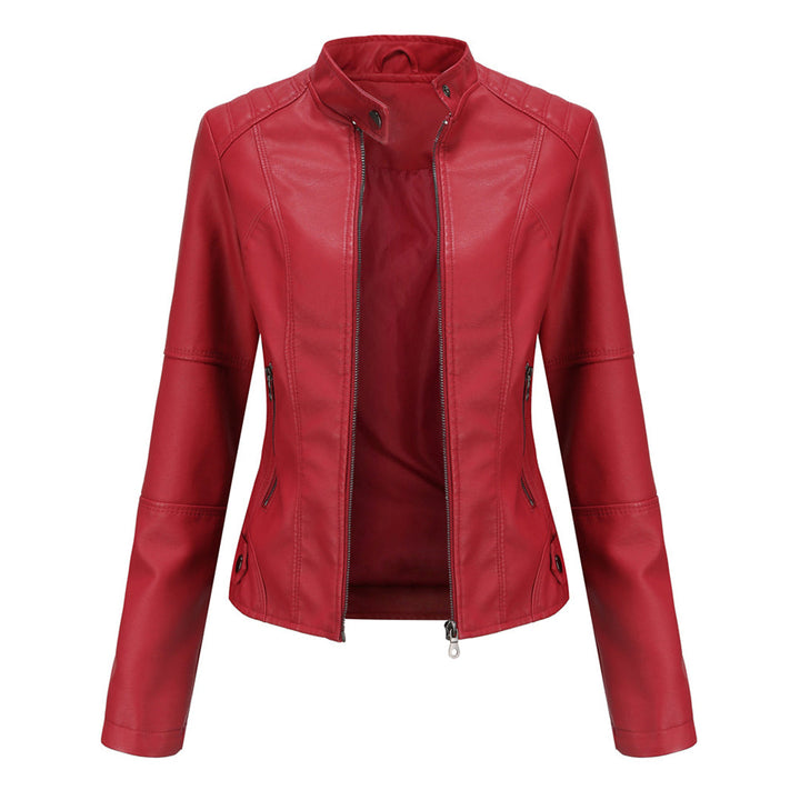 Blouson motard en cuir pour femme avec fermeture éclair