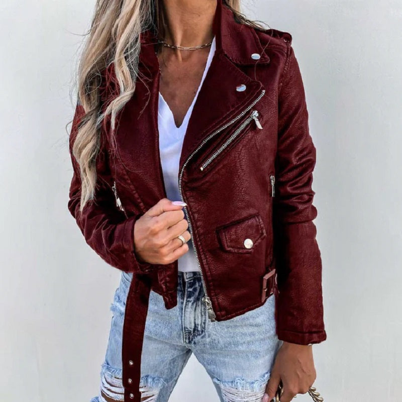 Veste en cuir élégante pour femme style col à revers