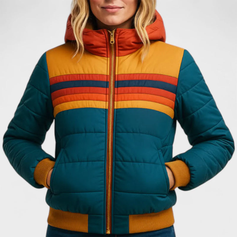 Manteau matelassé élégant, coloré, avec capuche