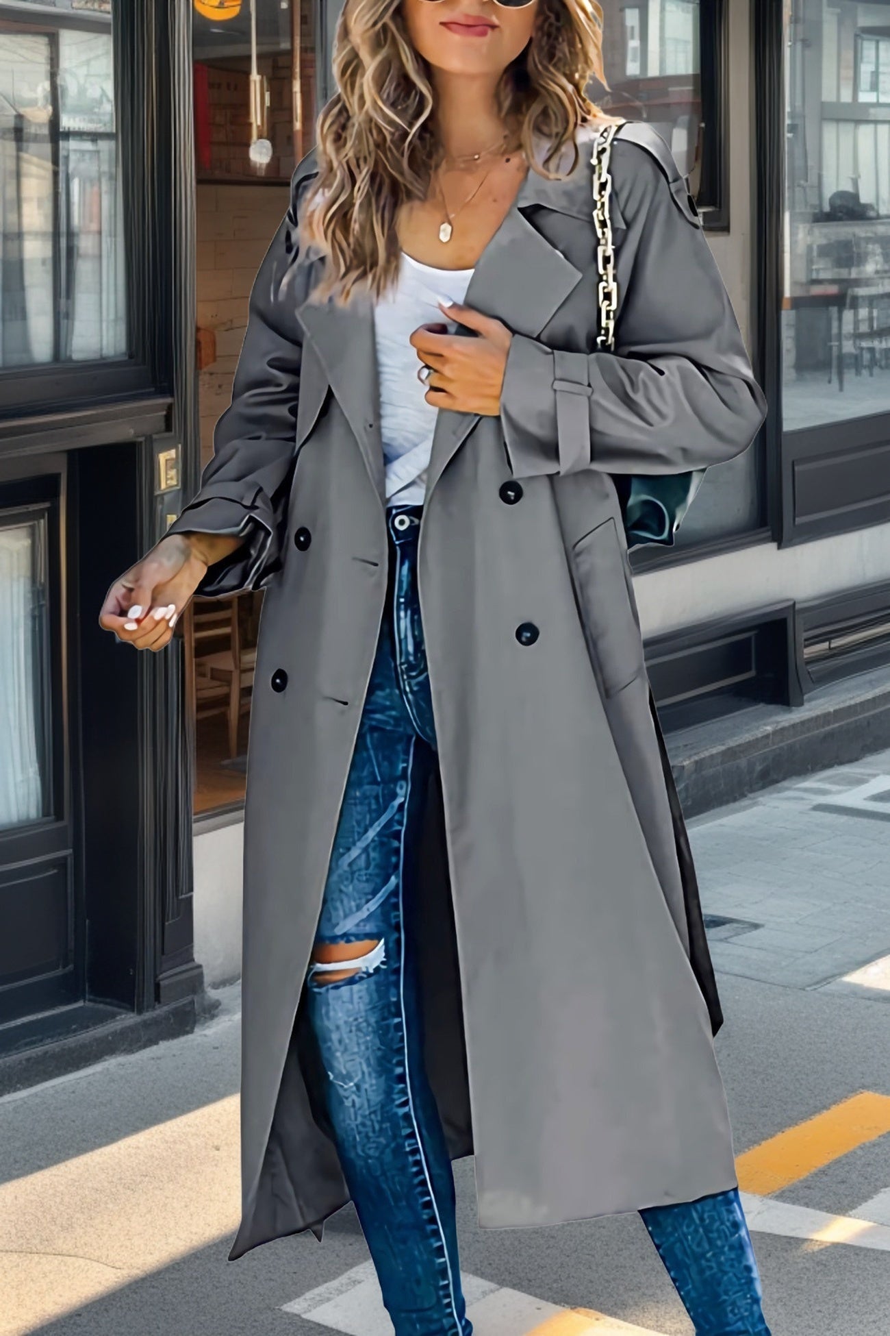 Trench-coat classique pour femme à double boutonnage