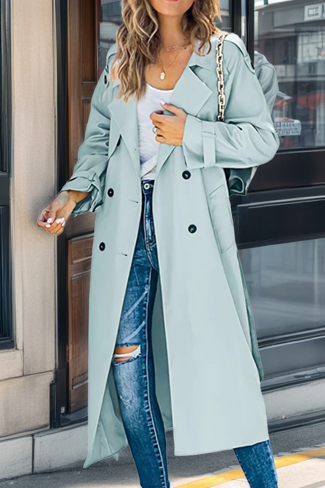 Trench-coat confortable coupe décontractée avec ceinture et poches