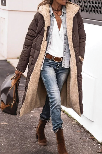 Manteau long femme pratique rembourré réversible