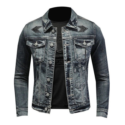 Veste en jean noire pour hommes, aspect délavé