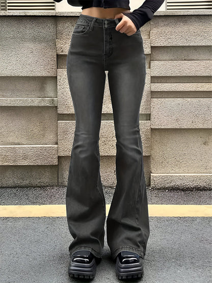 Jean slim évasé taille haute extensible pour femme
