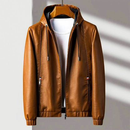 Blouson En Cuir Stylé À Capuche