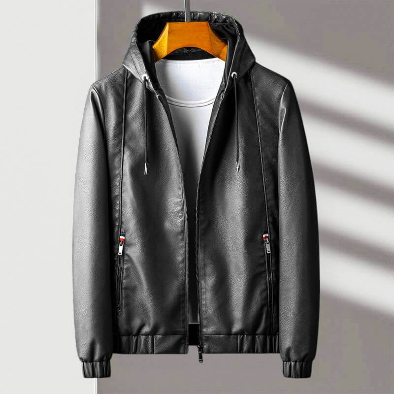 Blouson En Cuir Stylé À Capuche