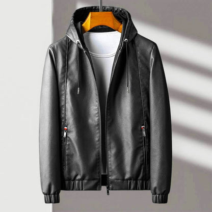 Blouson En Cuir Stylé À Capuche