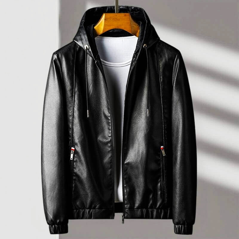 Blouson En Cuir Stylé À Capuche
