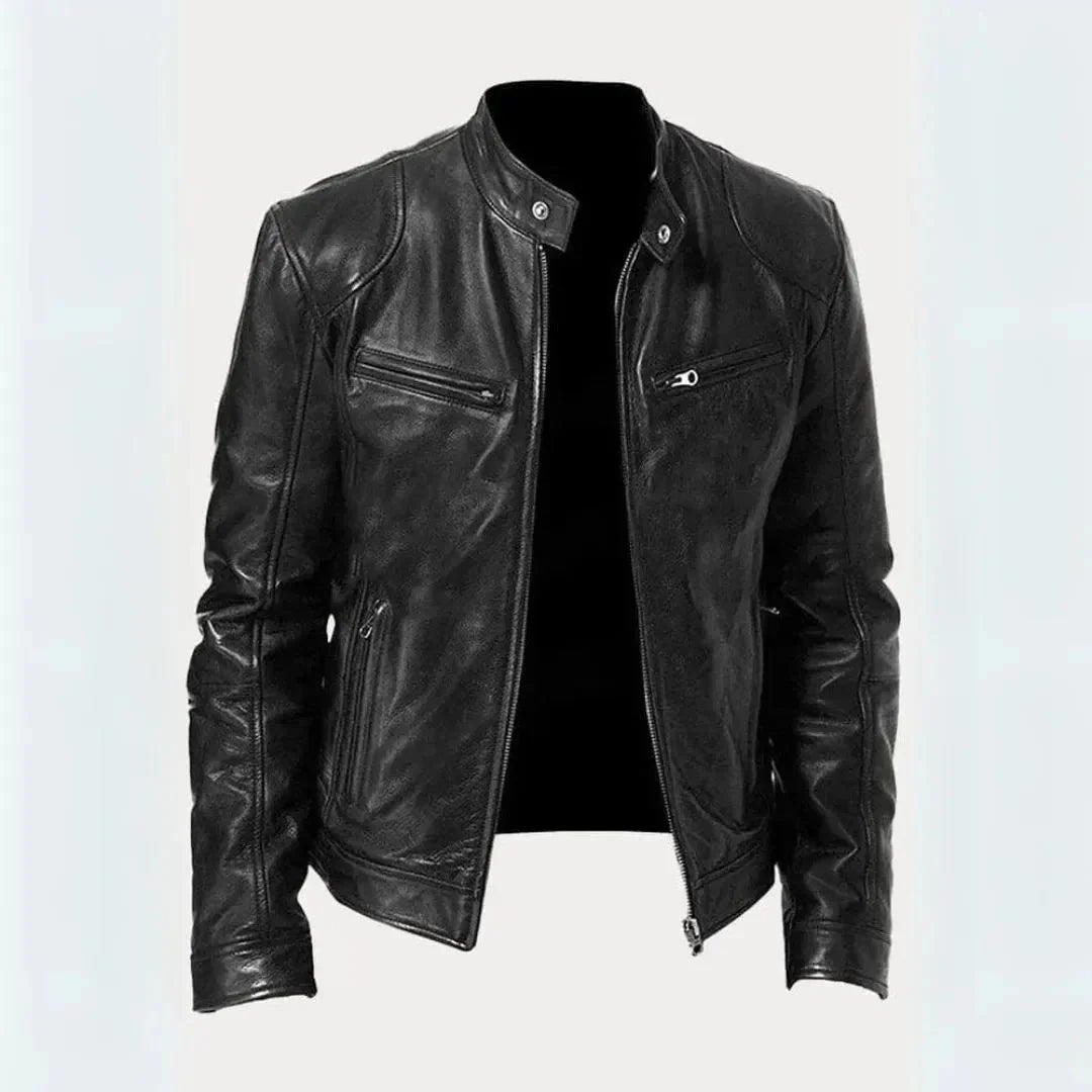 Blouson de moto en cuir Noir élégant