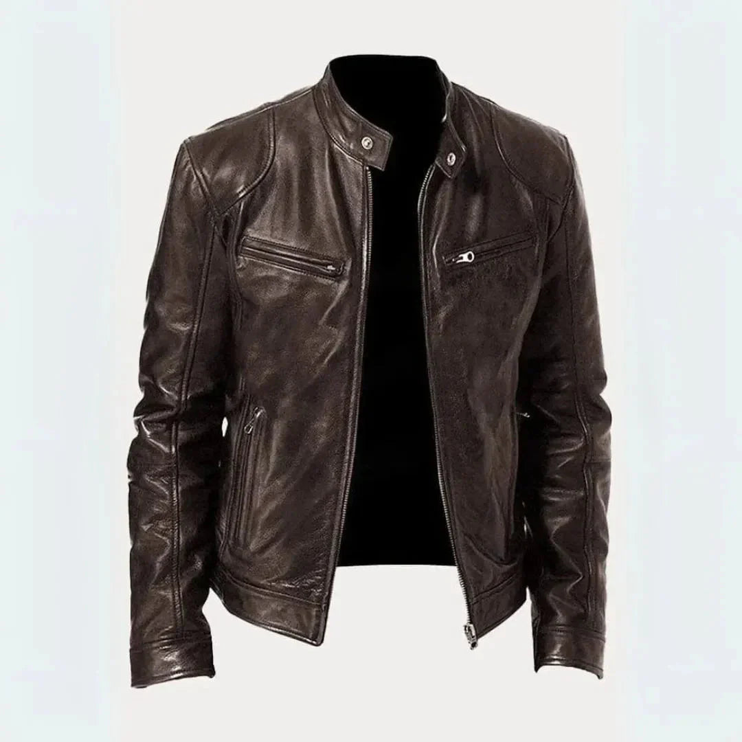 Blouson de moto en cuir Noir élégant