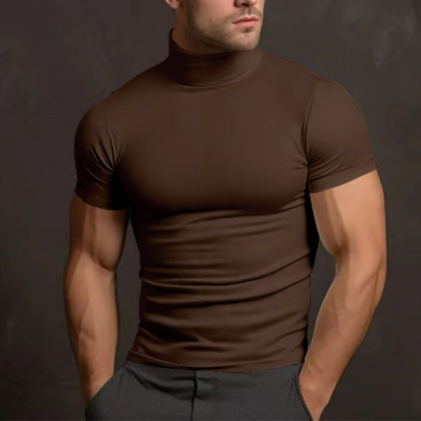 Pull col roulé homme coupe ajustée manches courtes