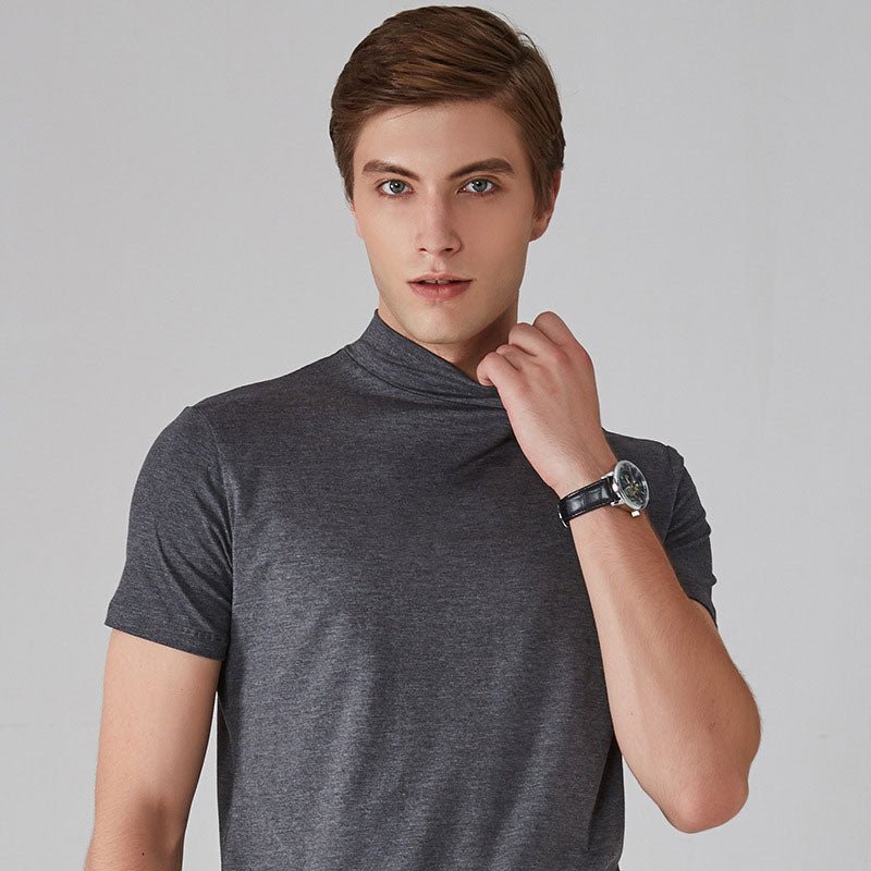 T-shirt homme manches courtes unies col roulé