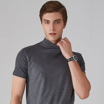T-shirt homme manches courtes unies col roulé