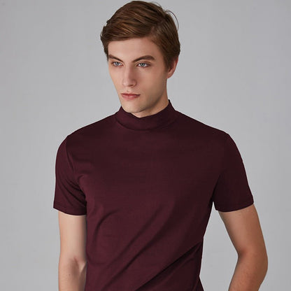 T-shirt homme manches courtes unies col roulé