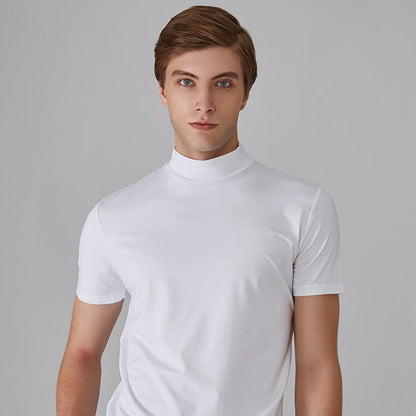 T-shirt homme manches courtes unies col roulé