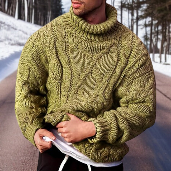 Pull col roulé homme grosse maille torsadée